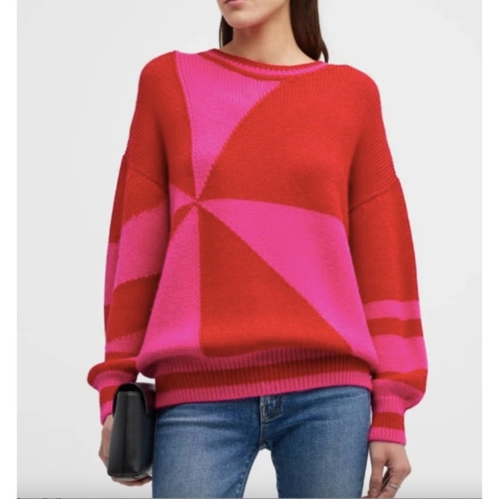 MOTHER The Easy Drop Jumper Red Pink Colorblock Alpaca Cozy Sweater | Size M